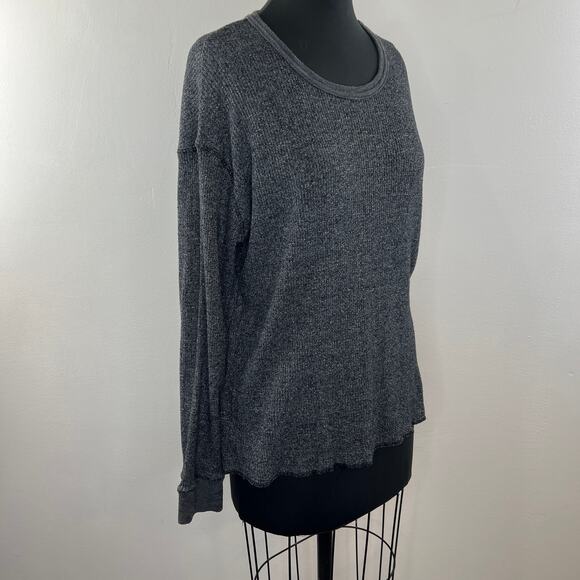 MONROW Marled Gray Crew Neckline Long Sleeve Drop Shoulder Pullover Sweater Sz M - Picture 4 of 9